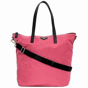 Prada Bag Pink Black Tessuto Leather Zipper Shoulder Triangle Logo Plate